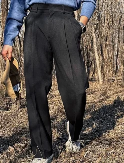 Men's Graduation Dress Pants Trousers Chinos Slacks Pocket Straight Leg Plain Comfort Formal Party Work Fashion Classic Style Black Khaki Micro-elastic