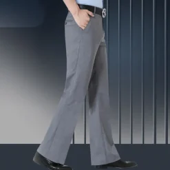Men's Graduation Dress Pants Flared Pants Bell Bottom Trousers Pocket Straight Leg Solid Colored Comfort Wedding Office Business Streetwear Retro Black Deep Blue Micro-elastic