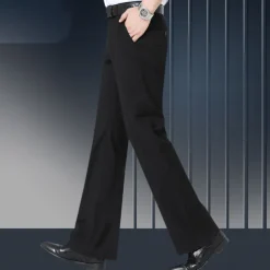 Men's Graduation Dress Pants Flared Pants Bell Bottom Trousers Pocket Straight Leg Solid Colored Comfort Wedding Office Business Streetwear Retro Black Deep Blue Micro-elastic