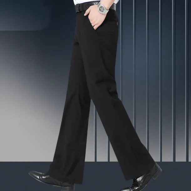 Men's Graduation Dress Pants Flared Pants Bell Bottom Trousers Pocket Straight Leg Solid Colored Comfort Wedding Office Business Streetwear Retro Black Deep Blue Micro-elastic