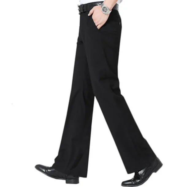 Men's Graduation Dress Pants Flared Pants Bell Bottom Trousers Pocket Straight Leg Solid Colored Comfort Wedding Office Business Streetwear Retro Black Deep Blue Micro-elastic