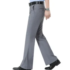 Men's Graduation Dress Pants Flared Pants Bell Bottom Trousers Pocket Straight Leg Solid Colored Comfort Wedding Office Business Streetwear Retro Black Deep Blue Micro-elastic