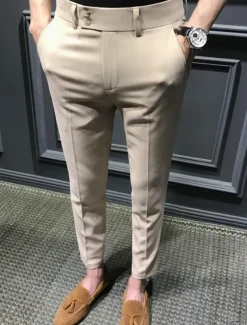 Men's Graduation Dress Pants Trousers Chinos Buttons Pocket Plain Comfort Formal Party Work Fashion Classic Style Black White Micro-elastic