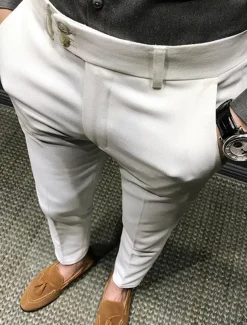 Men's Graduation Dress Pants Trousers Chinos Buttons Pocket Plain Comfort Formal Party Work Fashion Classic Style Black White Micro-elastic