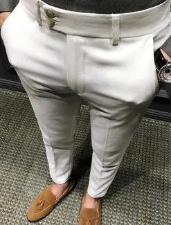 Men's Graduation Dress Pants Trousers Chinos Buttons Pocket Plain Comfort Formal Party Work Fashion Classic Style Black White Micro-elastic