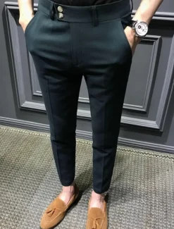 Men's Graduation Dress Pants Trousers Chinos Buttons Pocket Plain Comfort Formal Party Work Fashion Classic Style Black White Micro-elastic