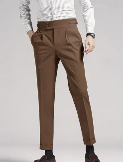 Men's Graduation Dress Pants Trousers Chinos Buttons Pocket Solid Color Comfort Formal Party Work Fashion Classic Style Black Navy Blue Micro-elastic