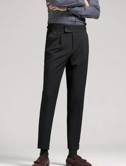 Men's Graduation Dress Pants Trousers Chinos Buttons Pocket Solid Color Comfort Formal Party Work Fashion Classic Style Black Navy Blue Micro-elastic