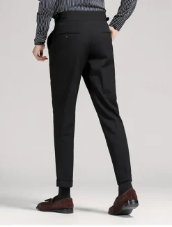 Men's Graduation Dress Pants Trousers Chinos Buttons Pocket Solid Color Comfort Formal Party Work Fashion Classic Style Black Navy Blue Micro-elastic