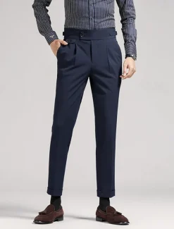 Men's Graduation Dress Pants Trousers Chinos Buttons Pocket Solid Color Comfort Formal Party Work Fashion Classic Style Black Navy Blue Micro-elastic