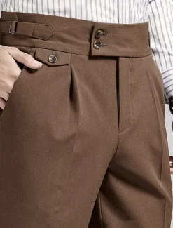 Men's Graduation Dress Pants Trousers Chinos Buttons Pocket Solid Color Comfort Formal Party Work Fashion Classic Style Black Navy Blue Micro-elastic