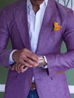 Men's Graduation Linen Blazer Blazer Business Cocktail Party Wedding Party Fashion Casual Spring Autumn / Fall Linen Cotton Blend Plain Pocket Buttons Comfortable Single Breasted One-button Blazer