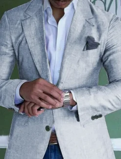 Men's Graduation Linen Blazer Blazer Business Cocktail Party Wedding Party Fashion Casual Spring Autumn / Fall Linen Cotton Blend Plain Pocket Buttons Comfortable Single Breasted One-button Blazer