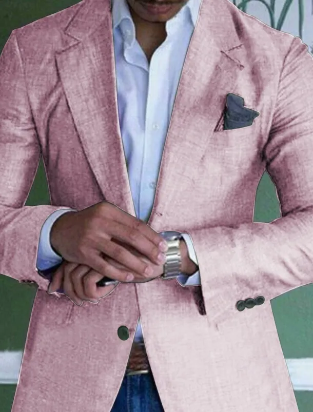Men's Graduation Linen Blazer Blazer Business Cocktail Party Wedding Party Fashion Casual Spring Autumn / Fall Linen Cotton Blend Plain Pocket Buttons Comfortable Single Breasted One-button Blazer