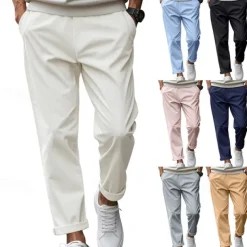 Men's Graduation Trousers Casual Pants Pocket Drawstring Elastic Waist Plain Comfort Sports Outdoor Daily Fashion Casual Black White Micro-elastic