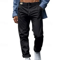 Men's Graduation Trousers Casual Pants Pocket Drawstring Elastic Waist Plain Comfort Sports Outdoor Daily Fashion Casual Black White Micro-elastic