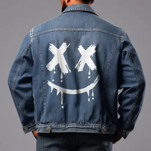 Men's Graffiti Coat Jean Jacket Denim Jacket Breathable Comfortable Casual Sports & Outdoor Going out Weekend Buttons Print Fall & Winter Turndown Long Sleeve Black Blue