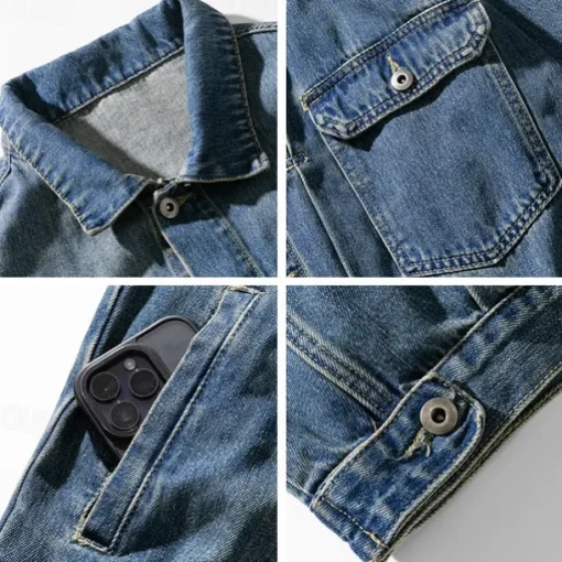 Men's Graffiti Coat Jean Jacket Denim Jacket Breathable Comfortable Casual Sports & Outdoor Going out Weekend Buttons Print Fall & Winter Turndown Long Sleeve Black Blue