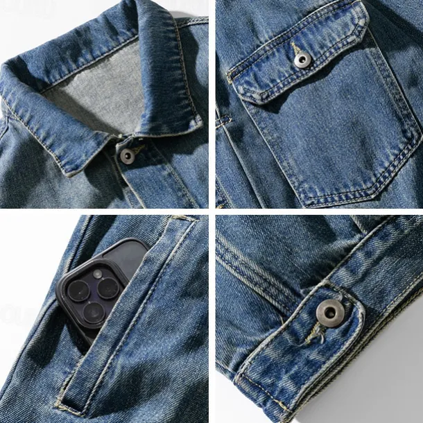 Men's Graffiti Coat Jean Jacket Denim Jacket Breathable Comfortable Casual Sports & Outdoor Going out Weekend Buttons Print Fall & Winter Turndown Long Sleeve Black Blue
