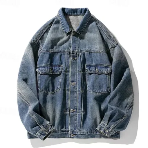 Men's Graffiti Coat Jean Jacket Denim Jacket Breathable Comfortable Casual Sports & Outdoor Going out Weekend Buttons Print Fall & Winter Turndown Long Sleeve Black Blue
