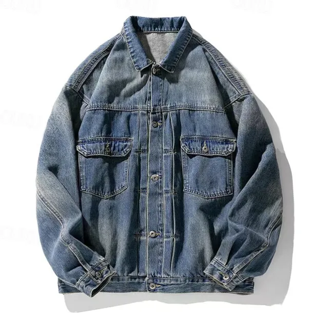 Men's Graffiti Coat Jean Jacket Denim Jacket Breathable Comfortable Casual Sports & Outdoor Going out Weekend Buttons Print Fall & Winter Turndown Long Sleeve Black Blue