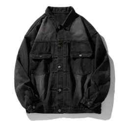 Men's Graffiti Coat Jean Jacket Denim Jacket Breathable Comfortable Casual Sports & Outdoor Going out Weekend Buttons Print Fall & Winter Turndown Long Sleeve Black Blue