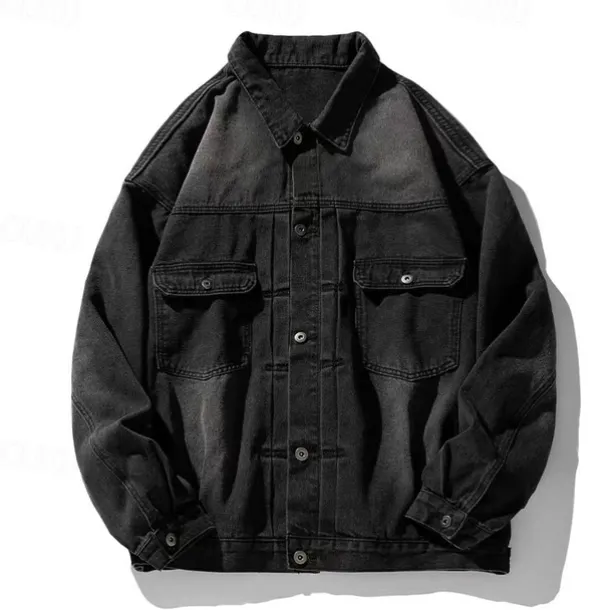 Men's Graffiti Coat Jean Jacket Denim Jacket Breathable Comfortable Casual Sports & Outdoor Going out Weekend Buttons Print Fall & Winter Turndown Long Sleeve Black Blue