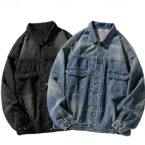 Men's Graffiti Coat Jean Jacket Denim Jacket Breathable Comfortable Casual Sports & Outdoor Going out Weekend Buttons Print Fall & Winter Turndown Long Sleeve Black Blue