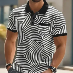 Men's Graphic Abstract Polo Short Sleeve Polo Shirts Collared Shirts Business Casual Outdoor Athleisure Daily Wear Buttons 3D Print Summer White Blue Orange
