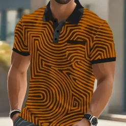 Men's Graphic Abstract Polo Short Sleeve Polo Shirts Collared Shirts Business Casual Outdoor Athleisure Daily Wear Buttons 3D Print Summer White Blue Orange
