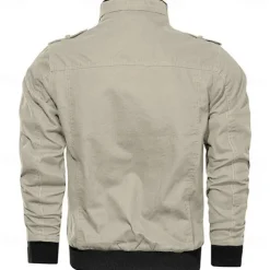 Men's Graphic American US Flag Jacket Coat Tactical Thermal Warm Comfy Casual Sports Outdoor Camping & Hiking Side Pockets Zip Front Fall Winter Standing Collar Long Sleeve khaki