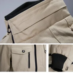 Men's Graphic American US Flag Jacket Coat Tactical Thermal Warm Comfy Casual Sports Outdoor Camping & Hiking Side Pockets Zip Front Fall Winter Standing Collar Long Sleeve khaki