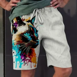 Men's Graphic Animal Cat Shorts Summer Shorts Beach Shorts Mid Waist Streetwear Hawaiian Designer Casual Daily Holiday Elastic Waist 3D Print Drawstring Designer Clothing Apparel