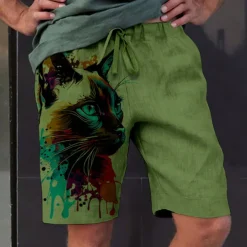 Men's Graphic Animal Cat Shorts Summer Shorts Beach Shorts Mid Waist Streetwear Hawaiian Designer Casual Daily Holiday Elastic Waist 3D Print Drawstring Designer Clothing Apparel