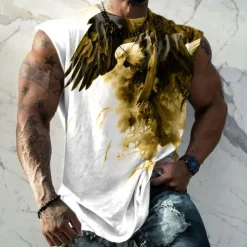 Men's Graphic Animal Eagle Vest Top Sleeveless T Shirt for Men Sleeveless Cap Sleeve T shirt 3D Print Crew Neck Shirt Fashion Designer Muscle Daily Sports Gym White Yellow Red Spring & Summer