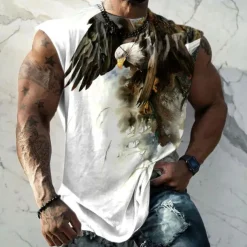 Men's Graphic Animal Eagle Vest Top Sleeveless T Shirt for Men Sleeveless Cap Sleeve T shirt 3D Print Crew Neck Shirt Fashion Designer Muscle Daily Sports Gym White Yellow Red Spring & Summer