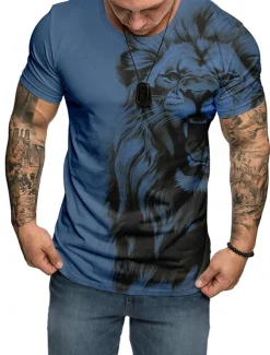 Men's Graphic Animal Lion Short Sleeve T shirt 3D Print Crew Neck Shirt Daily Designer Outdoor Party Casual Holiday Burgundy Blue Green Spring & Summer Clothing Apparel Normal S M L XL XXL XXXL