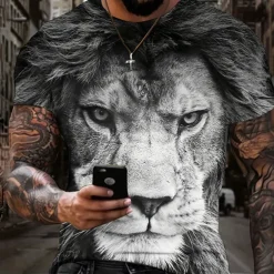 Men's Graphic Animal Lion T Shirt Short Sleeve T shirt 3D Print Crew Neck Shirt Vintage Fashion Designer Outdoor Daily Sports Dark Brown Black Yellow Spring & Summer Clothing Apparel S M L XL 2XL 3XL