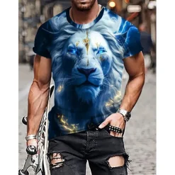 Men's Graphic Animal Lion T Shirt Short Sleeve T shirt 3D Print Crew Neck Shirt Vintage Fashion Designer Outdoor Daily Sports Dark Brown Black Yellow Spring & Summer Clothing Apparel S M L XL 2XL 3XL