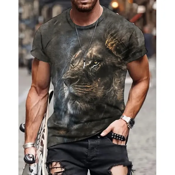 Men's Graphic Animal Lion T Shirt Short Sleeve T shirt 3D Print Crew Neck Shirt Vintage Fashion Designer Outdoor Daily Sports Dark Brown Black Yellow Spring & Summer Clothing Apparel S M L XL 2XL 3XL