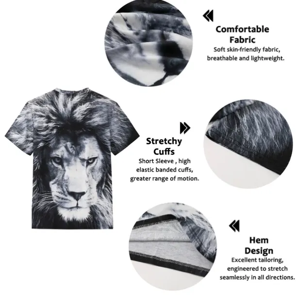 Men's Graphic Animal Lion T Shirt Short Sleeve T shirt 3D Print Crew Neck Shirt Vintage Fashion Designer Outdoor Daily Sports Dark Brown Black Yellow Spring & Summer Clothing Apparel S M L XL 2XL 3XL