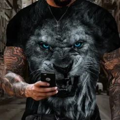 Men's Graphic Animal Lion T Shirt Short Sleeve T shirt 3D Print Crew Neck Shirt Vintage Fashion Designer Outdoor Daily Sports Dark Brown Black Yellow Spring & Summer Clothing Apparel S M L XL 2XL 3XL