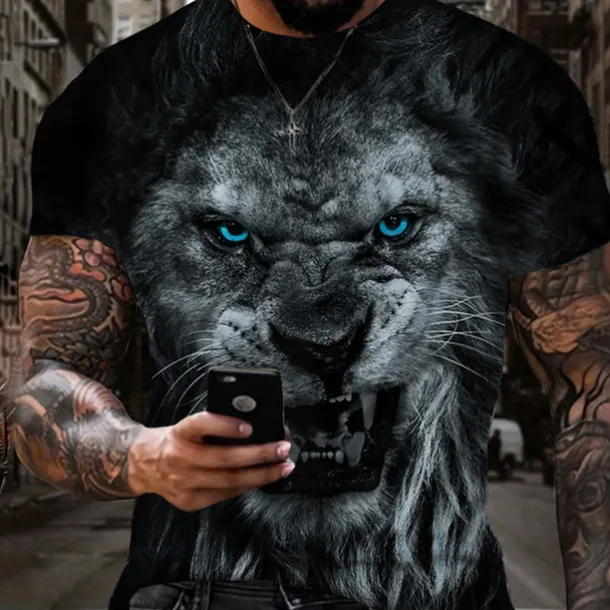 Men's Graphic Animal Lion T Shirt Short Sleeve T shirt 3D Print Crew Neck Shirt Vintage Fashion Designer Outdoor Daily Sports Dark Brown Black Yellow Spring & Summer Clothing Apparel S M L XL 2XL 3XL