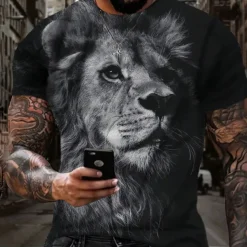 Men's Graphic Animal Lion T Shirt Short Sleeve T shirt 3D Print Crew Neck Shirt Vintage Fashion Designer Outdoor Daily Sports Dark Brown Black Yellow Spring & Summer Clothing Apparel S M L XL 2XL 3XL
