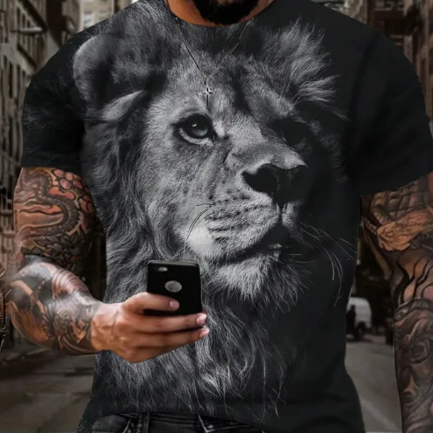 Men's Graphic Animal Lion T Shirt Short Sleeve T shirt 3D Print Crew Neck Shirt Vintage Fashion Designer Outdoor Daily Sports Dark Brown Black Yellow Spring & Summer Clothing Apparel S M L XL 2XL 3XL
