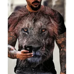 Men's Graphic Animal Lion T Shirt Short Sleeve T shirt 3D Print Crew Neck Shirt Vintage Fashion Designer Outdoor Daily Sports Dark Brown Black Yellow Spring & Summer Clothing Apparel S M L XL 2XL 3XL