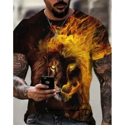 Men's Graphic Animal Lion T Shirt Short Sleeve T shirt 3D Print Crew Neck Shirt Vintage Fashion Designer Outdoor Daily Sports Dark Brown Black Yellow Spring & Summer Clothing Apparel S M L XL 2XL 3XL