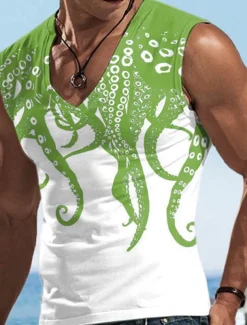 Men's Graphic Animal Octopus Tank Top Vest Top Sleeveless T Shirt for Men Sleeveless T shirt 3D Print V Neck Shirt Designer Casual Muscle Sports Running Gym Black Yellow Blue Spring & Summer Clothing