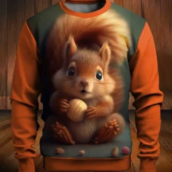 Men's Graphic Animal Squirrel Sweatshirts Golf Pullover Sweatshirt Long Sleeve Sweatshirt Crew Neck Fashion Daily Casual 3D Print Vacation Holiday Going out Print Spring & Fall