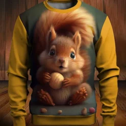 Men's Graphic Animal Squirrel Sweatshirts Golf Pullover Sweatshirt Long Sleeve Sweatshirt Crew Neck Fashion Daily Casual 3D Print Vacation Holiday Going out Print Spring & Fall